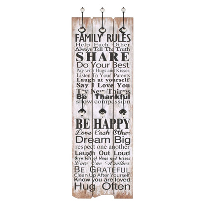 Appendiabiti da Parete con 6 Ganci FAMILY RULES 120x40 cm - homemem39