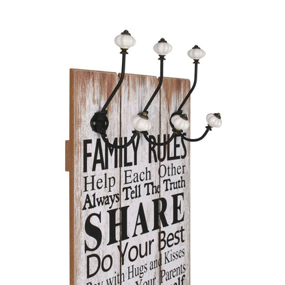 Appendiabiti da Parete con 6 Ganci FAMILY RULES 120x40 cm - homemem39