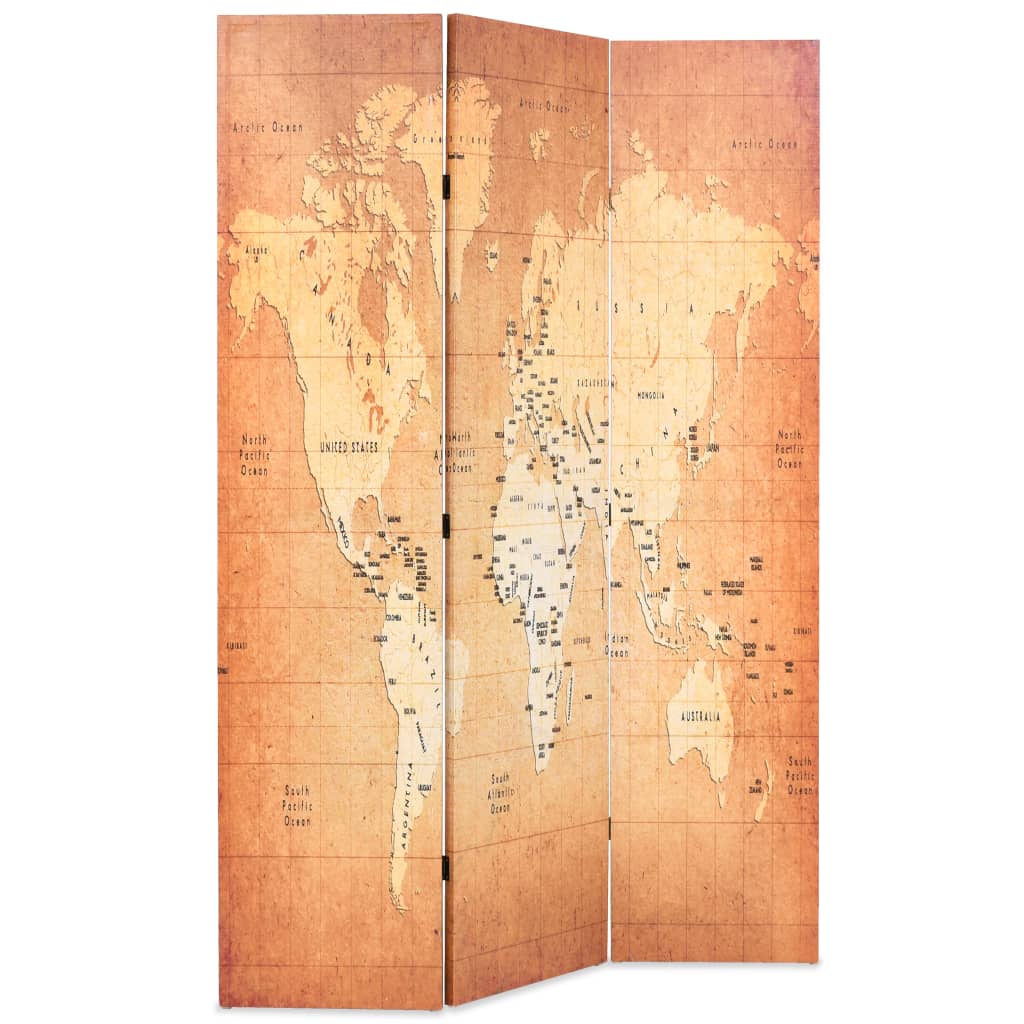 Paravento Pieghevole 120x170 cm Stampa Mappa del Mondo Giallo - homemem39