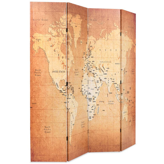 Paravento Pieghevole 160x170 cm Stampa Mappa del Mondo Giallo - homemem39