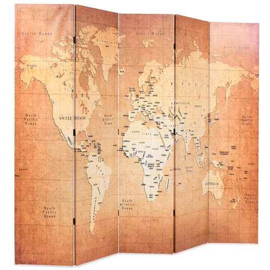 Paravento Pieghevole 200x170 cm Stampa Mappa del Mondo Giallo - homemem39