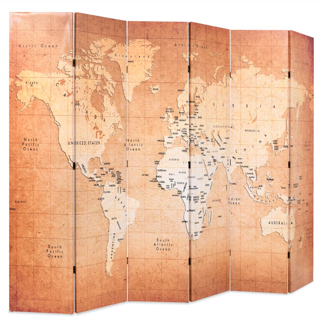 Paravento Pieghevole 228x170 cm Stampa Mappa del Mondo Giallo - homemem39