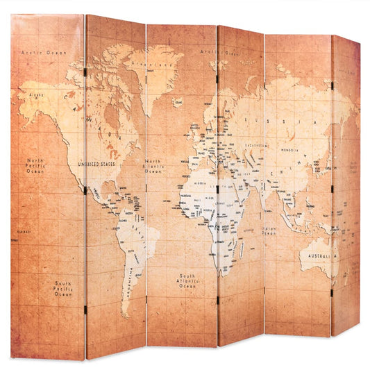 Paravento Pieghevole 228x170 cm Stampa Mappa del Mondo Giallo - homemem39