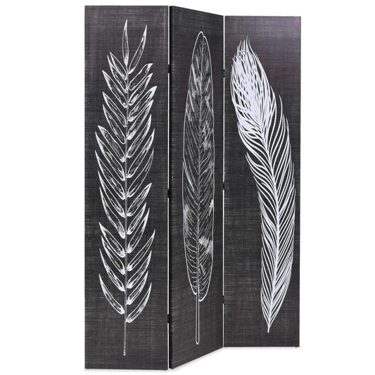 Paravento Pieghevole 120x170 cm Stampa Piume Bianco e Nero - homemem39