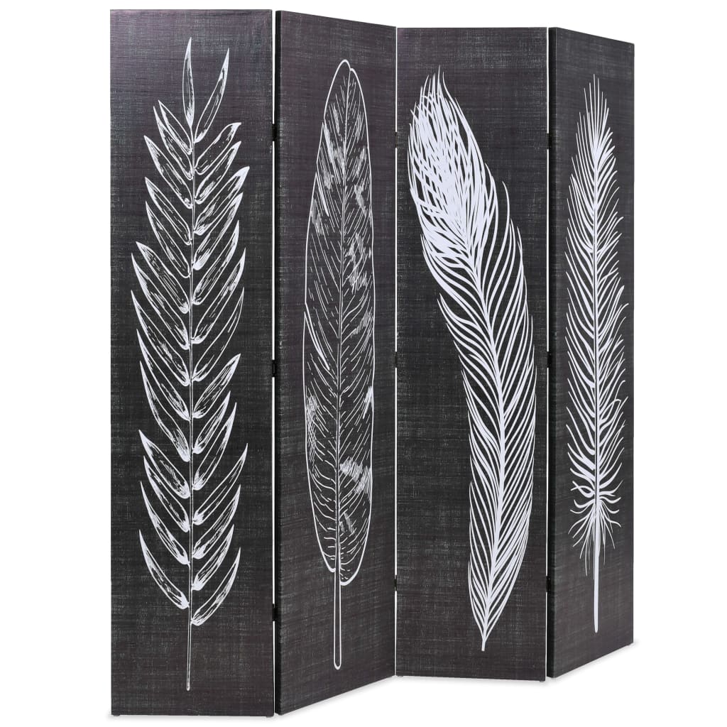 Paravento Pieghevole 160x170 cm Stampa Piume Bianco e Nero - homemem39