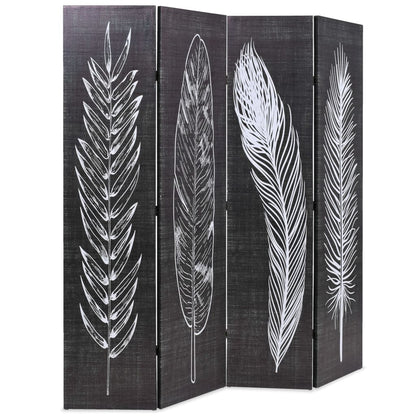 Paravento Pieghevole 160x170 cm Stampa Piume Bianco e Nero - homemem39