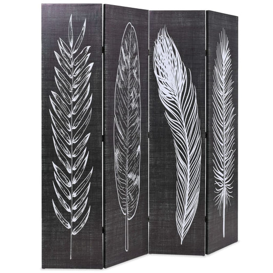 Paravento Pieghevole 160x170 cm Stampa Piume Bianco e Nero - homemem39