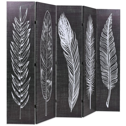 Paravento Pieghevole 200x170 cm Stampa Piume Bianco e Nero - homemem39
