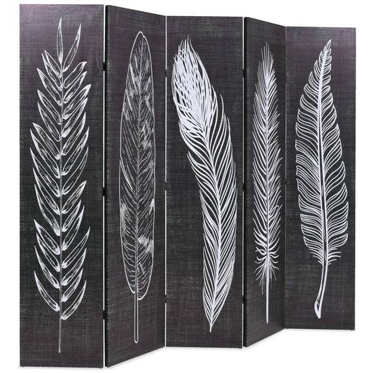 Paravento Pieghevole 200x170 cm Stampa Piume Bianco e Nero - homemem39