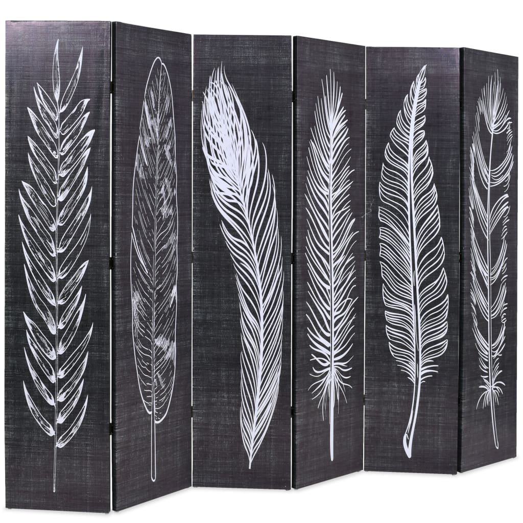 Paravento Pieghevole 228x170 cm Stampa Piume Bianco e Nero - homemem39
