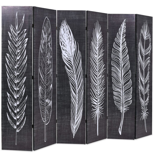 Paravento Pieghevole 228x170 cm Stampa Piume Bianco e Nero - homemem39