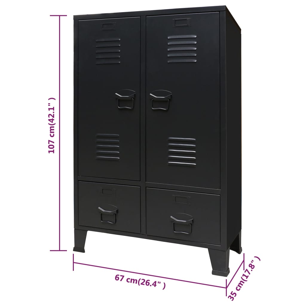 Armadio in Metallo in Stile Industriale 67x35x107 cm Nero - homemem39