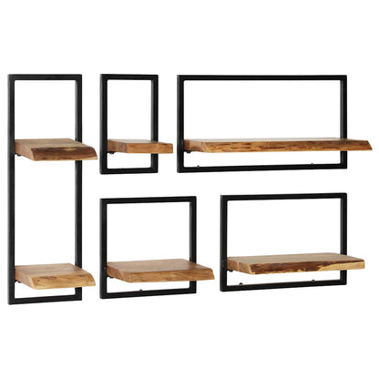 Set di Mensole 5 pz in Legno Massello di Acacia e Acciaio | homemem39
