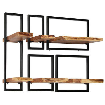 Set di Mensole 5 pz in Legno Massello di Acacia e Acciaio | homemem39