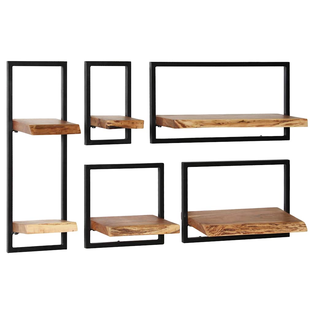 Set di Mensole 5 pz in Legno Massello di Acacia e Acciaio | homemem39