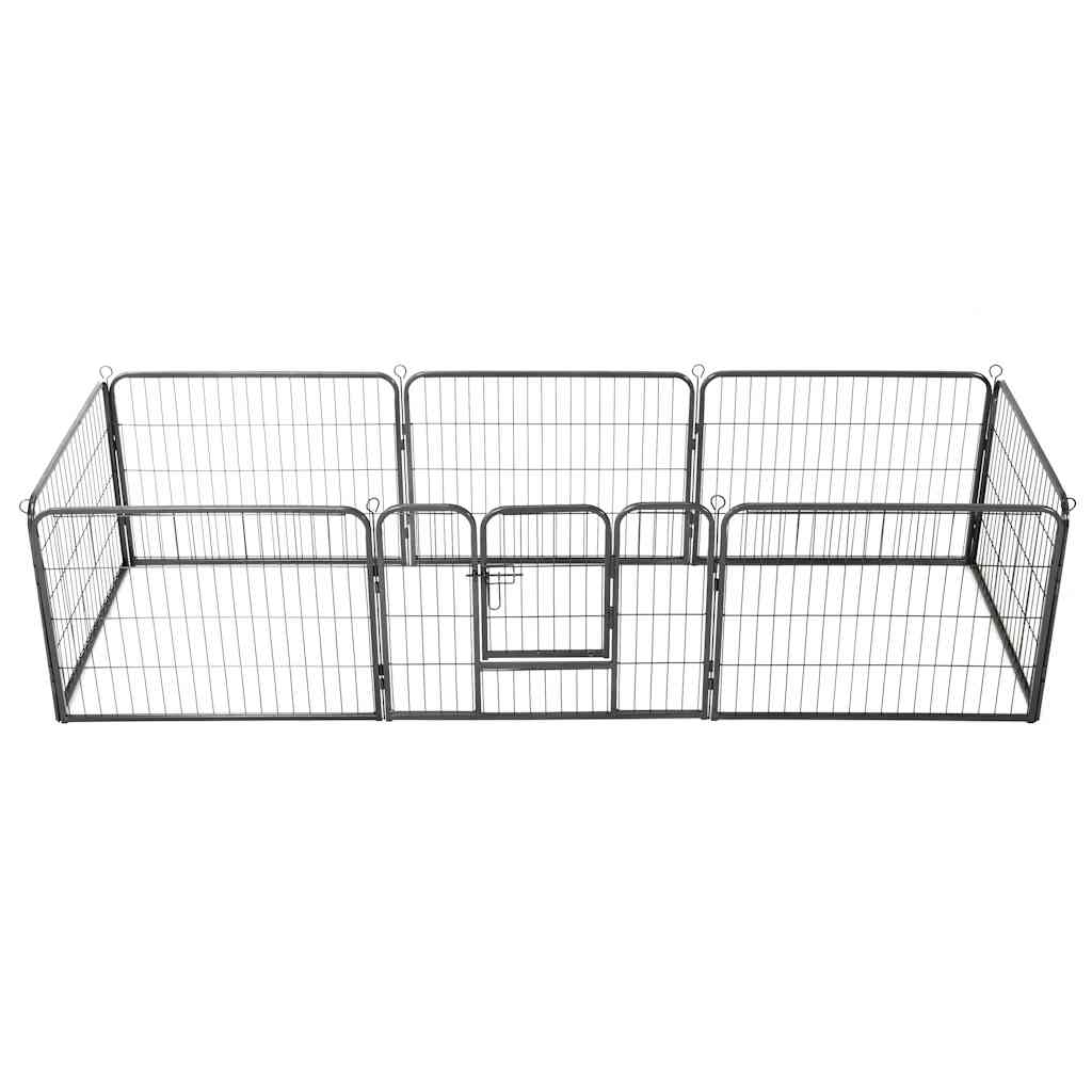 Box per Cani con 8 Pannelli in Acciaio 60x80 cm Nero | homemem39