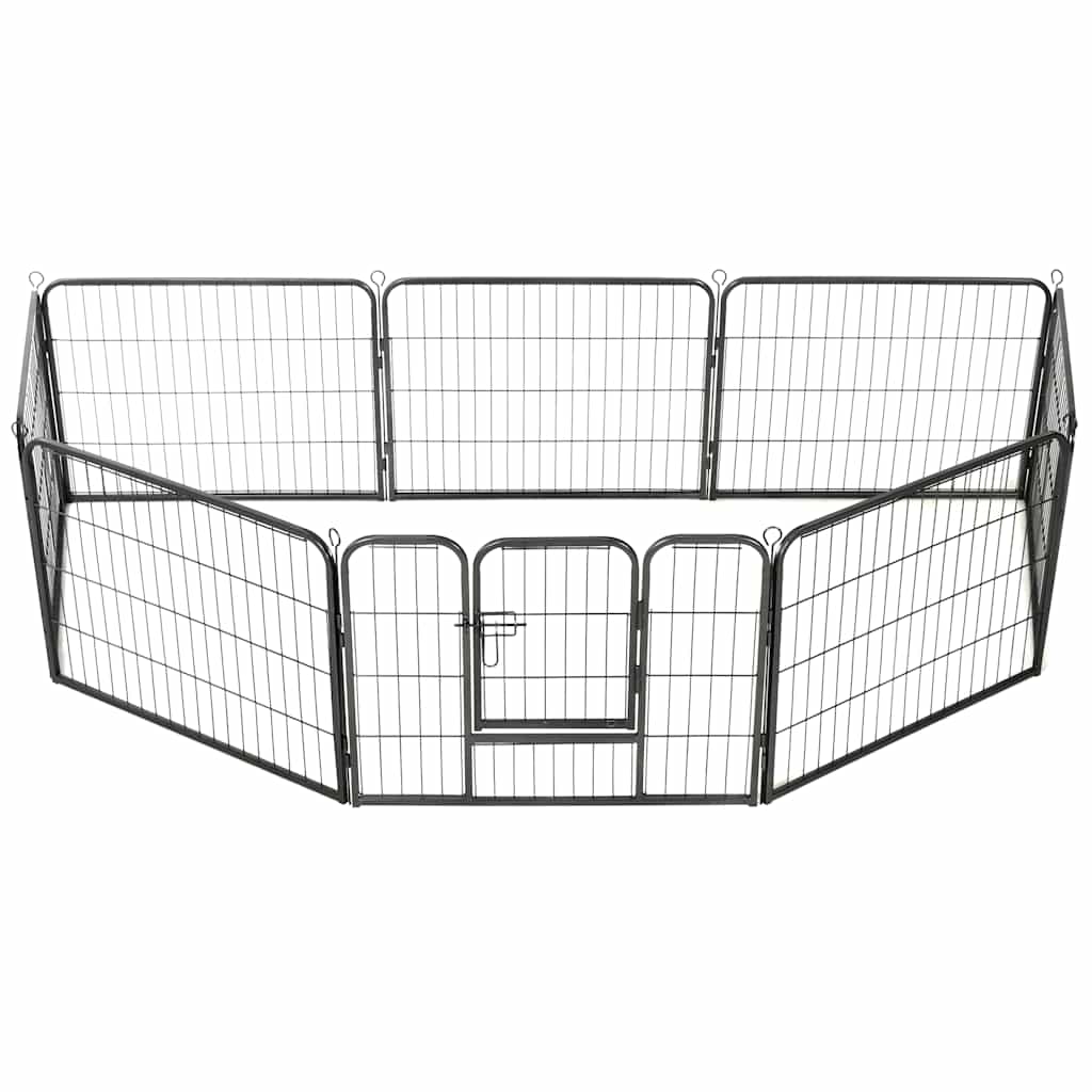Box per Cani con 8 Pannelli in Acciaio 60x80 cm Nero - homemem39