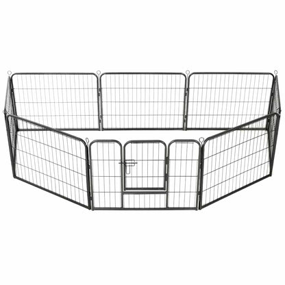 Box per Cani con 8 Pannelli in Acciaio 60x80 cm Nero - homemem39