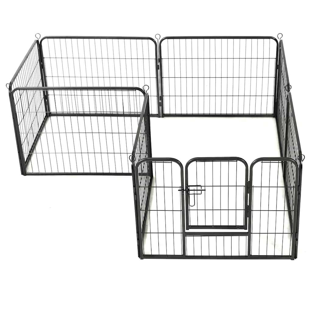 Box per Cani con 8 Pannelli in Acciaio 60x80 cm Nero - homemem39