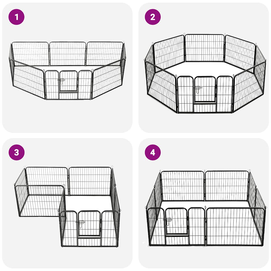 Box per Cani con 8 Pannelli in Acciaio 60x80 cm Nero | homemem39