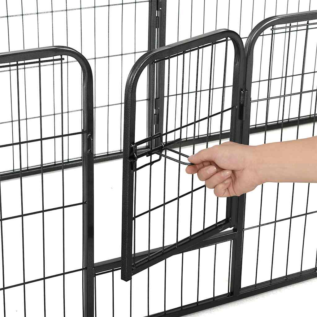 Box per Cani con 8 Pannelli in Acciaio 60x80 cm Nero | homemem39
