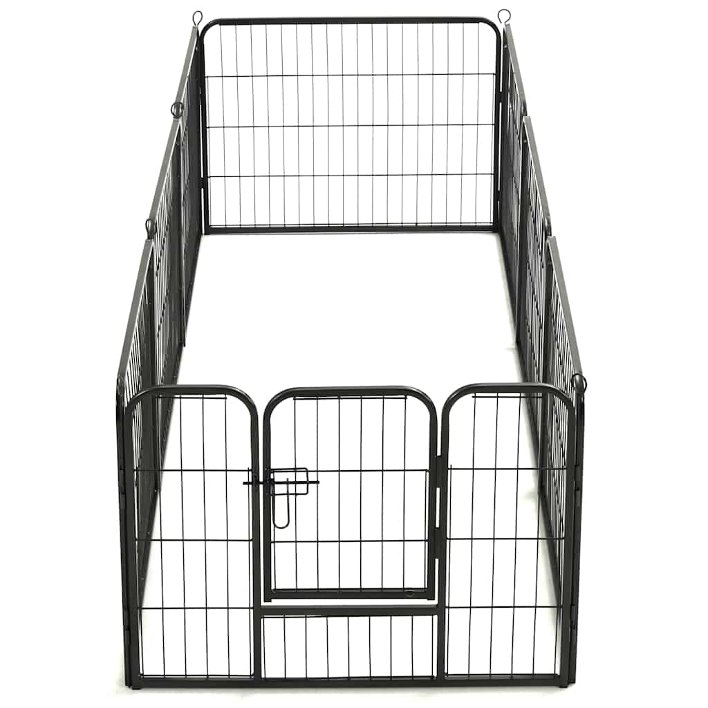 Box per Cani con 8 Pannelli in Acciaio 60x80 cm Nero - homemem39