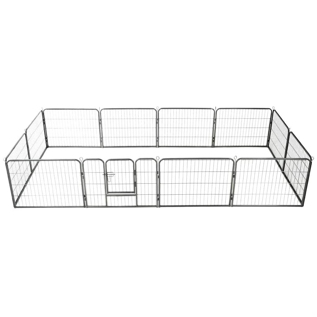 Box per Cani con 12 Pannelli in Acciaio 80x60 cm Nero | homemem39