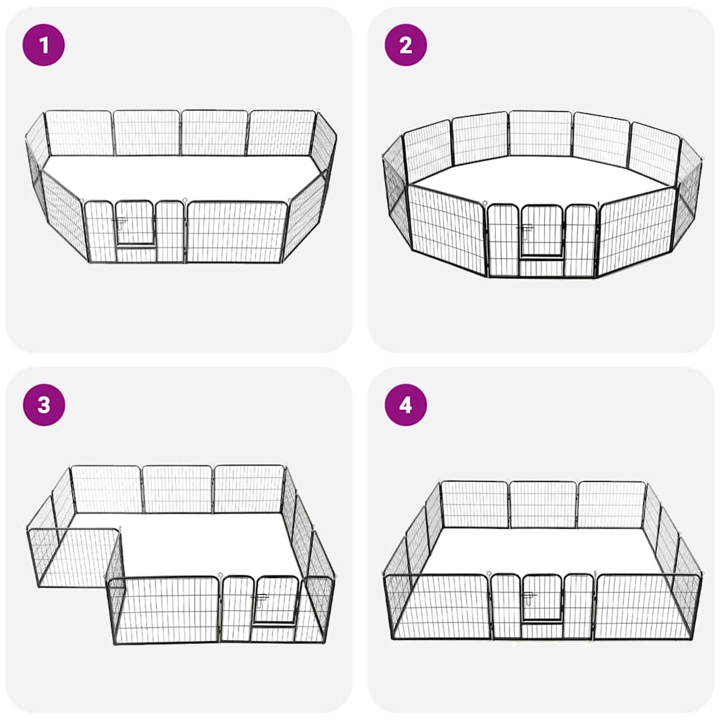 Box per Cani con 12 Pannelli in Acciaio 80x60 cm Nero | homemem39