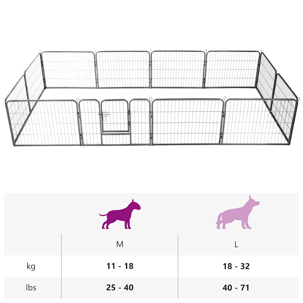 Box per Cani con 12 Pannelli in Acciaio 80x60 cm Nero | homemem39