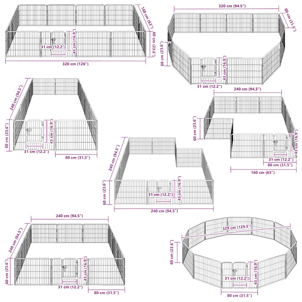 Box per Cani con 12 Pannelli in Acciaio 80x60 cm Nero | homemem39