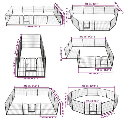 Box per Cani con 12 Pannelli in Acciaio 80x60 cm Nero - homemem39