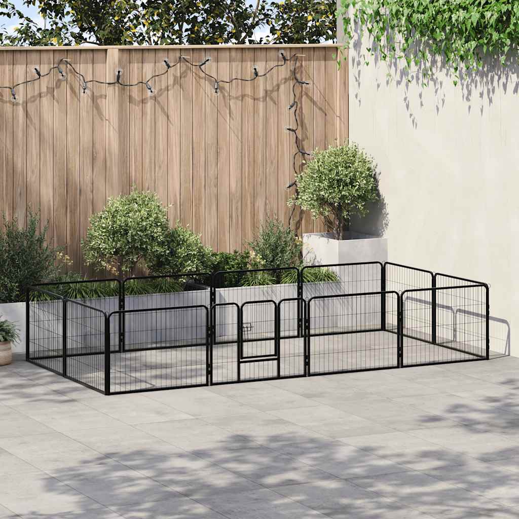 Box per Cani con 12 Pannelli in Acciaio 80x60 cm Nero | homemem39
