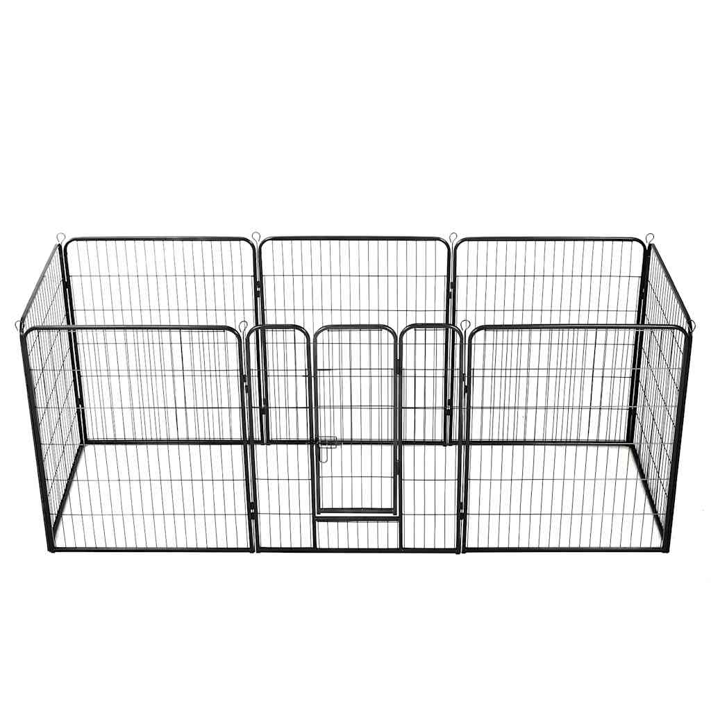 Box per Cani con 8 Pannelli in Acciaio 80x100 cm Nero | homemem39