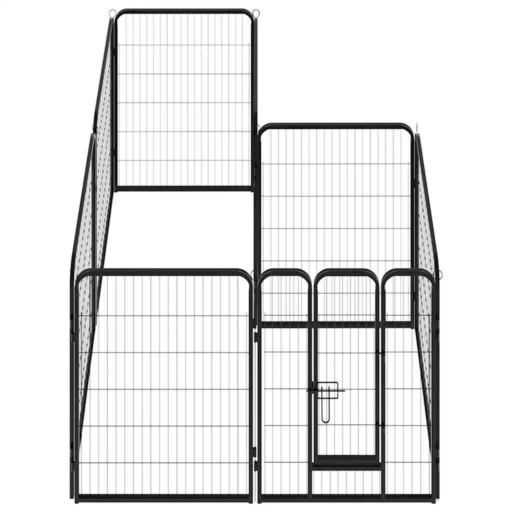 Box per Cani con 8 Pannelli in Acciaio 80x100 cm Nero | homemem39