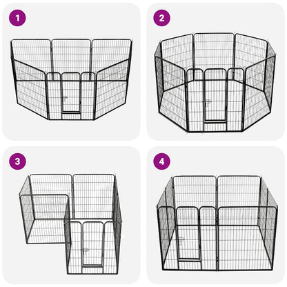 Box per Cani con 8 Pannelli in Acciaio 80x100 cm Nero | homemem39