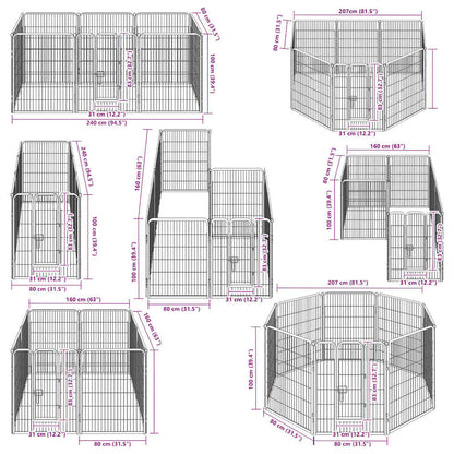 Box per Cani con 8 Pannelli in Acciaio 80x100 cm Nero | homemem39