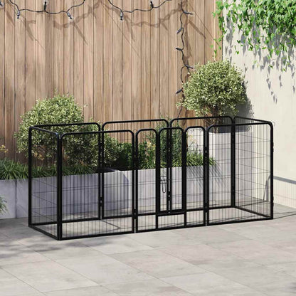 Box per Cani con 8 Pannelli in Acciaio 80x100 cm Nero | homemem39