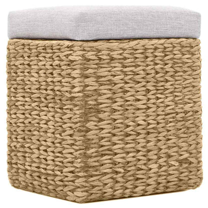 Panca e 2 Pouf in Giunco Grigio