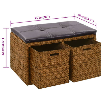 Panca in Giunco con 2 Ceste 71x40x42 cm Marrone | homemem39