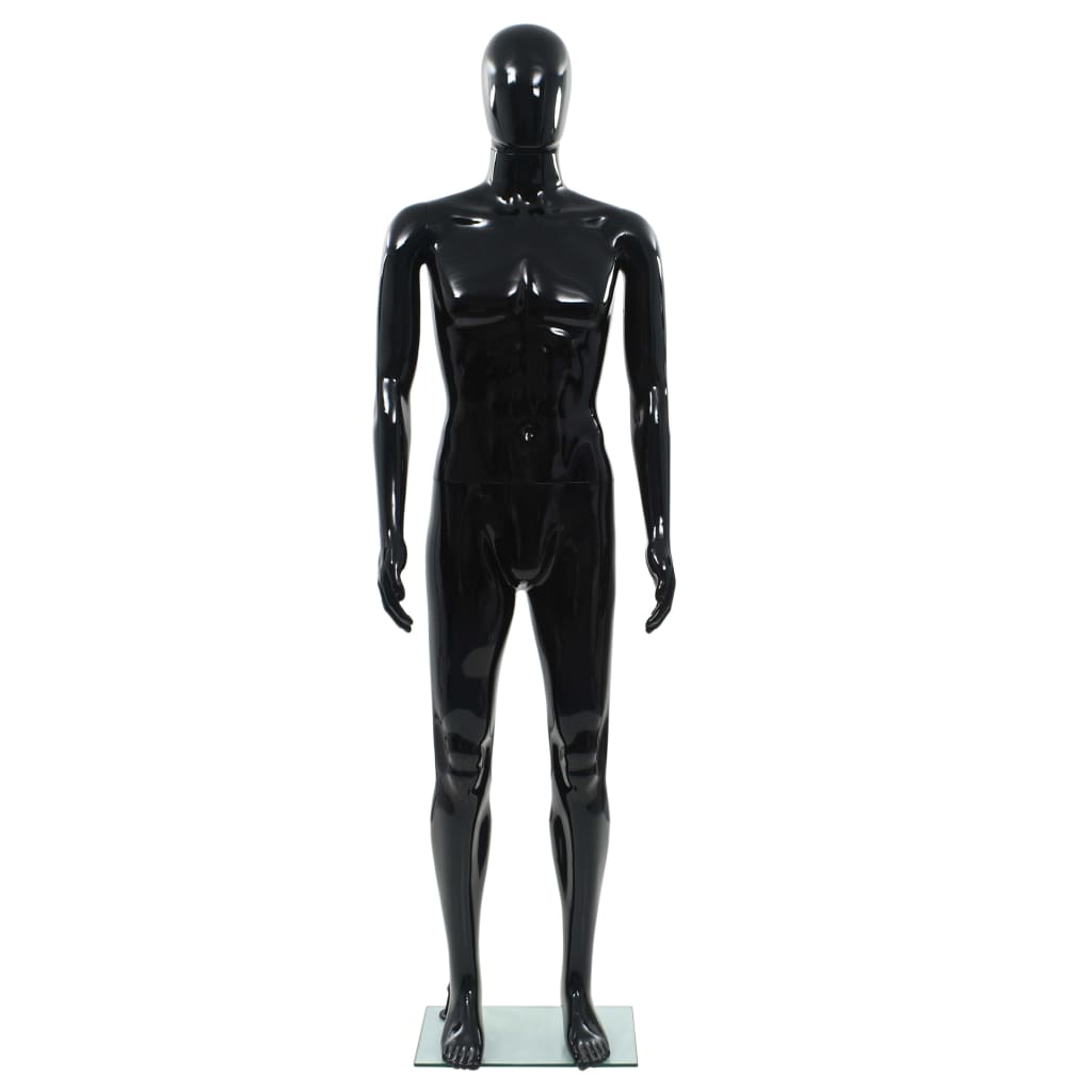 Manichino Uomo Figura Intera Base in Vetro 185 cm Nero Lucido - homemem39
