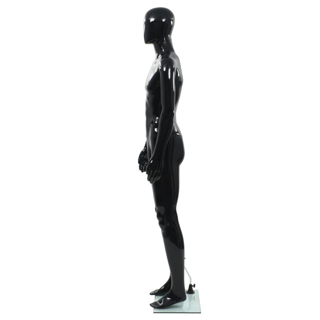 Manichino Uomo Figura Intera Base in Vetro 185 cm Nero Lucido - homemem39