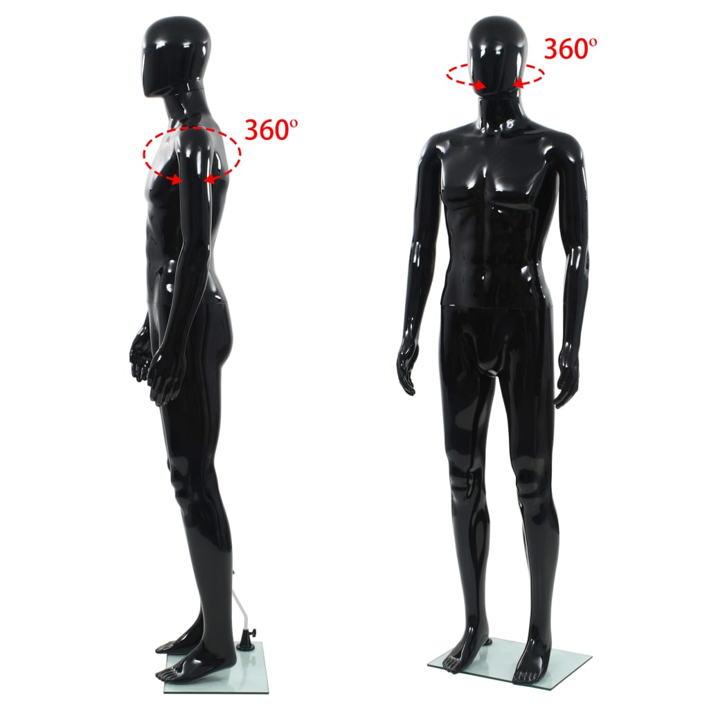 Manichino Uomo Figura Intera Base in Vetro 185 cm Nero Lucido - homemem39
