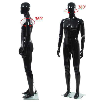 Manichino Uomo Figura Intera Base in Vetro 185 cm Nero Lucido - homemem39