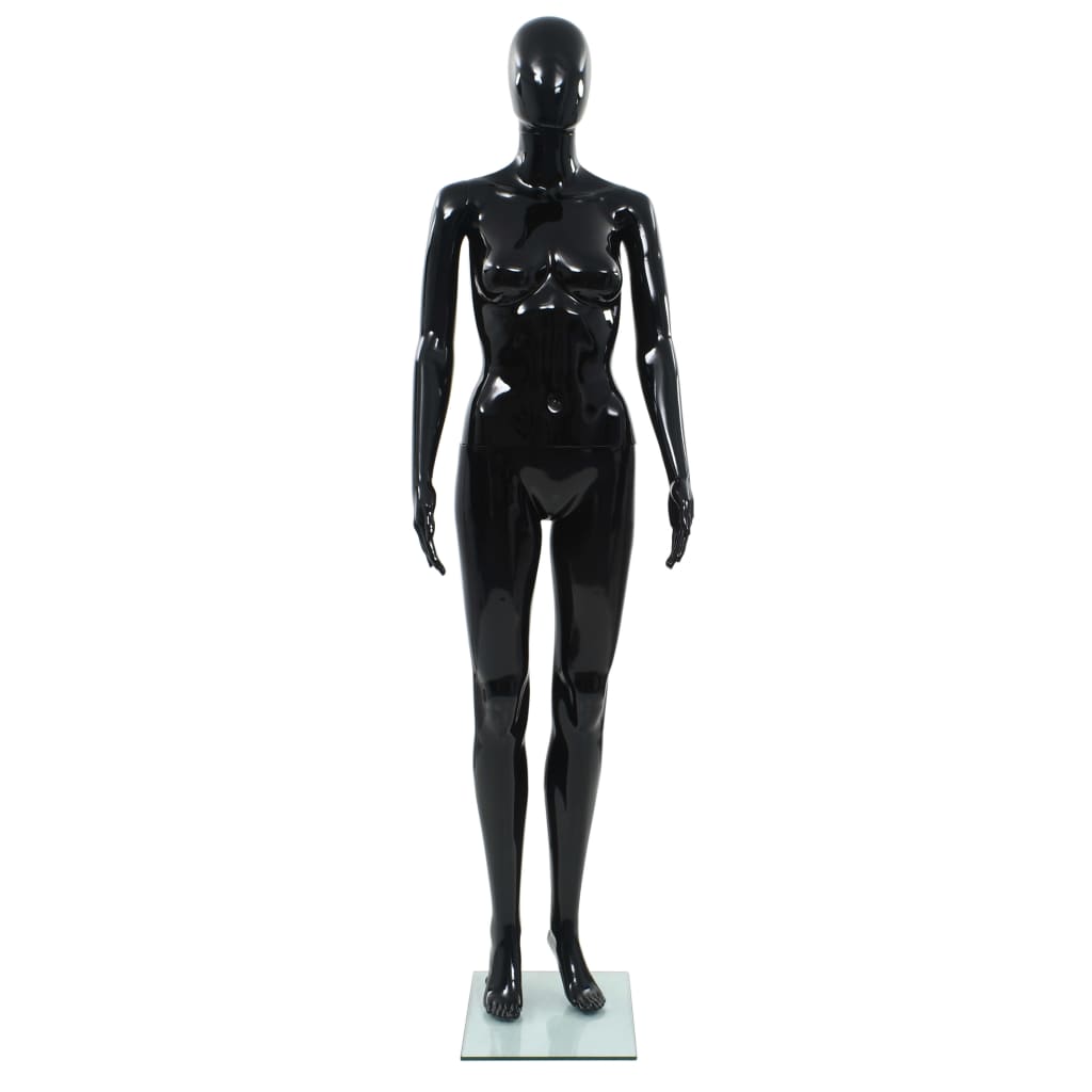 Manichino Donna Figura Intera Base in Vetro 175 cm Nero Lucido - homemem39