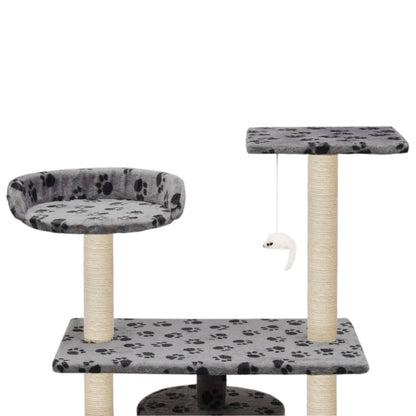 Albero per Gatti e Tiragraffi Sisal 95 cm Zampe Stampate Grigio - homemem39