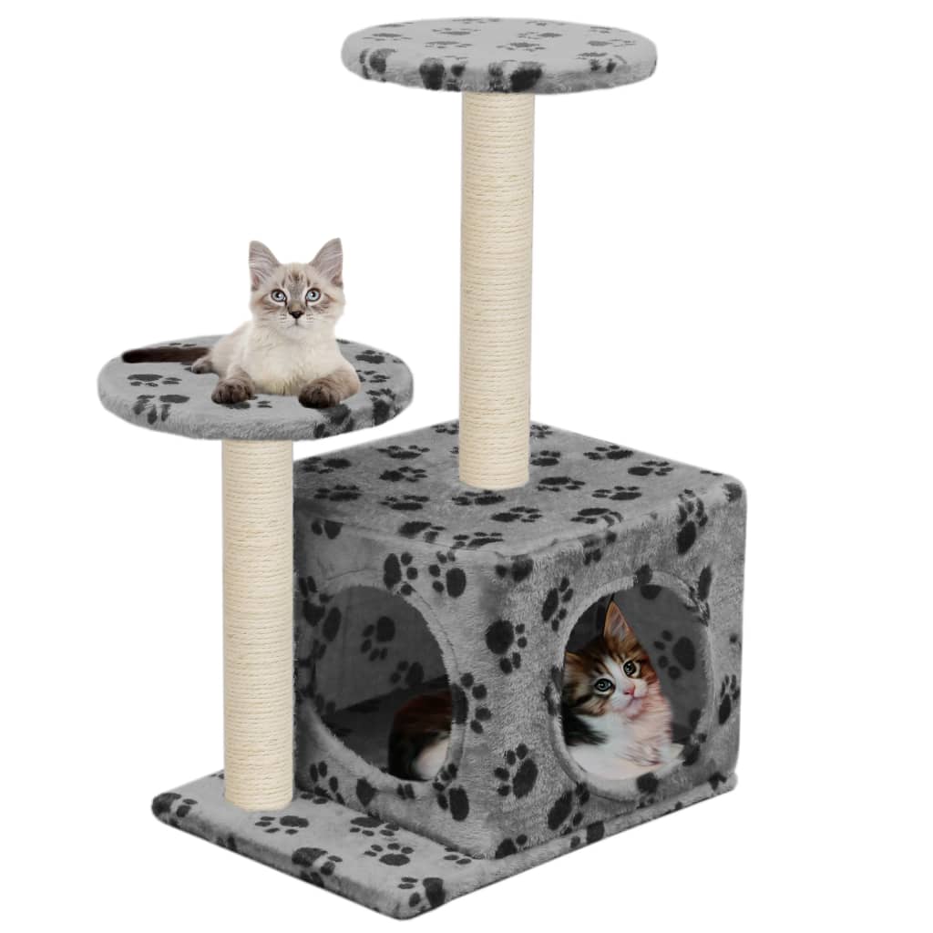 Albero per Gatti e Tiragraffi Sisal 60 cm Zampe Stampate Grigio | homemem39