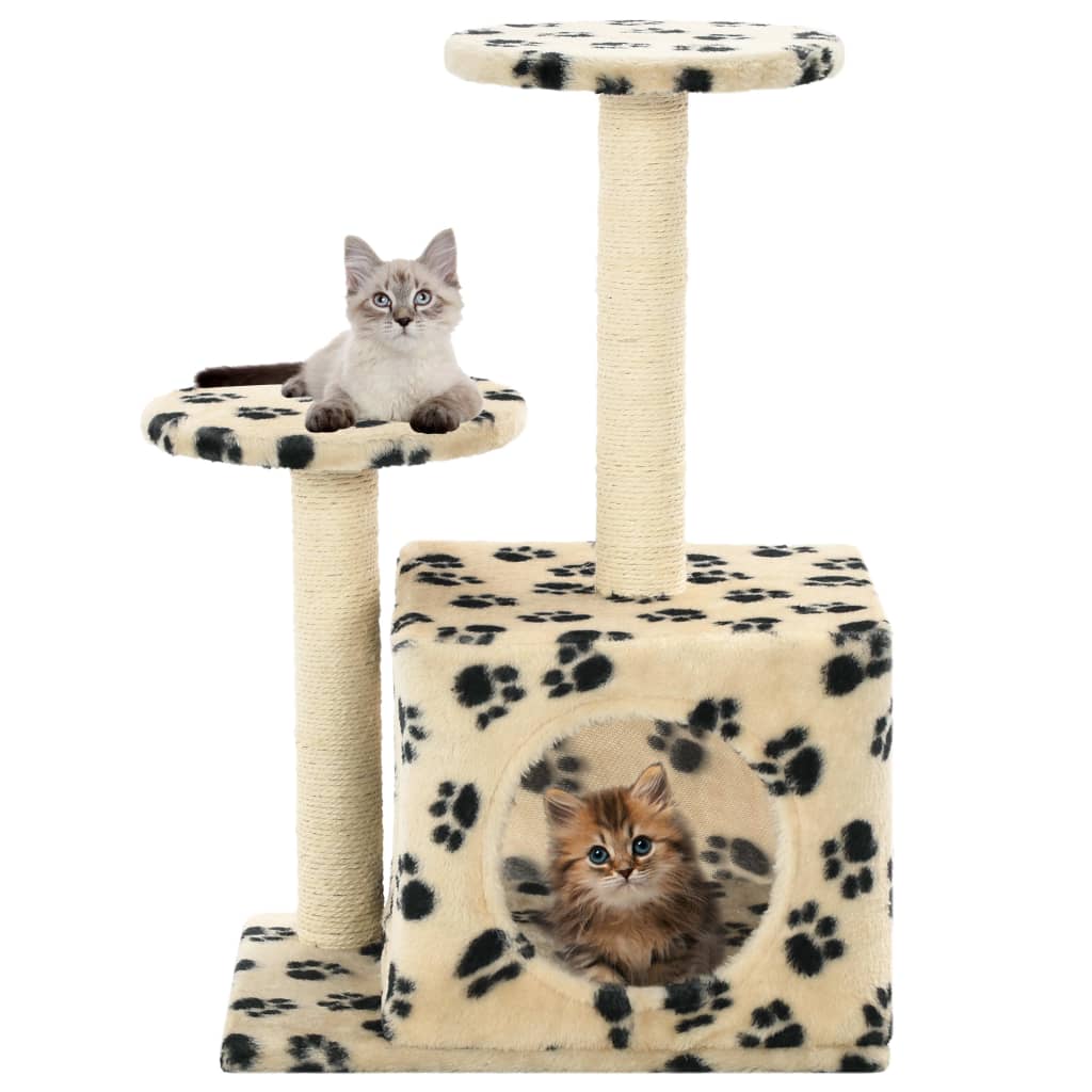 Albero per Gatti e Tiragraffi Sisal 60 cm Zampe Stampate Beige | homemem39