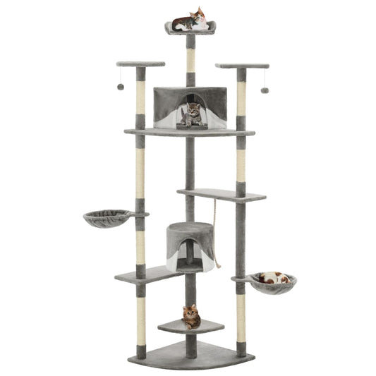 Albero per Gatti e Tiragraffi in Sisal 203 cm Grigio e Bianco - homemem39