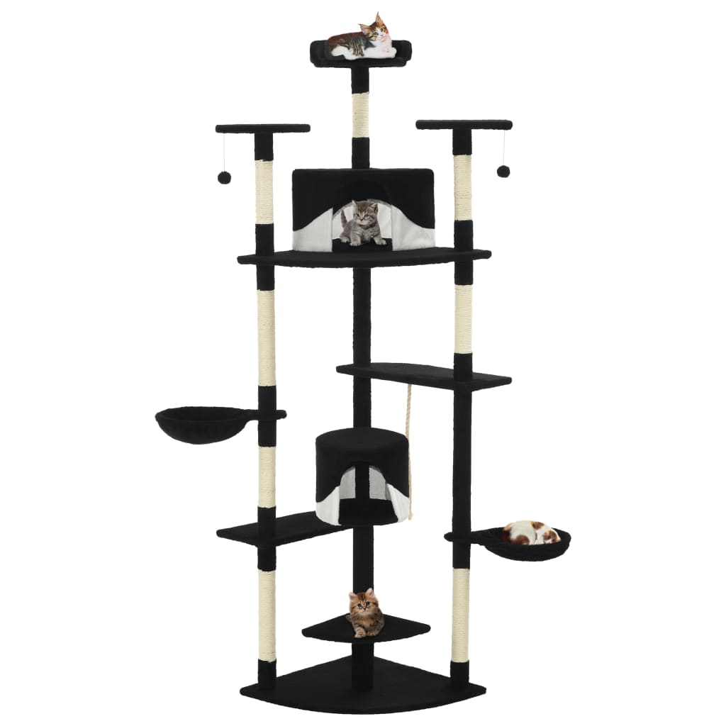 Albero per Gatti e Tiragraffi in Sisal 203 cm Nero e Bianco | homemem39