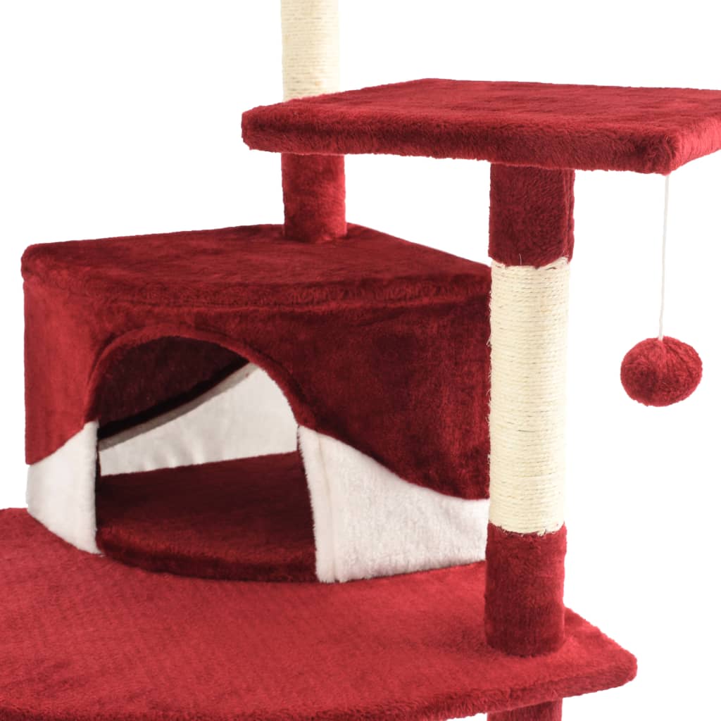 Albero per Gatti e Tiragraffi in Sisal 203 cm Rosso e Bianco - homemem39